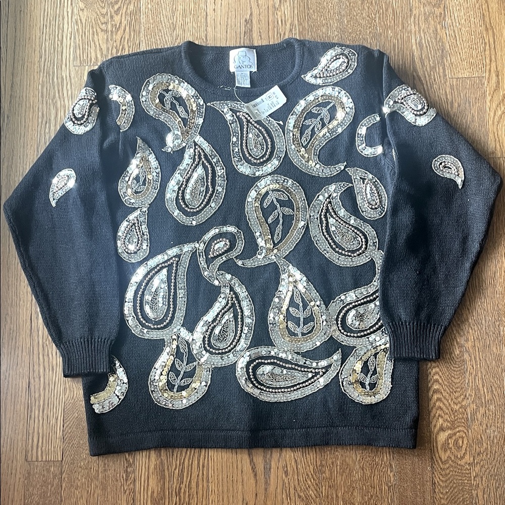 Gantos Sequin Paisley Sweater NWT